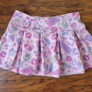 Hot Topic SWEET SOCIETY Pink Gamer Icons <3 Buckle Pleated Scuba Skirt sz XL NWT